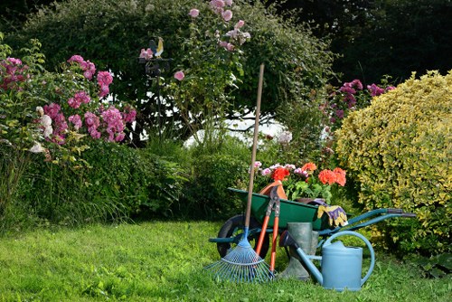 Removing overgrown vegetation during garden clearance
